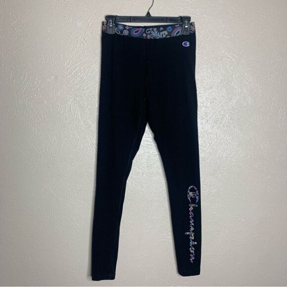 Champion authentic tights leggings black paisley colorful print - Picture 2 of 11
